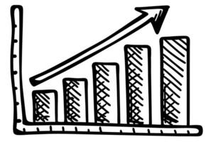 Hand drawn growth chart with upward arrow showing financial progress and increasing business performance vector