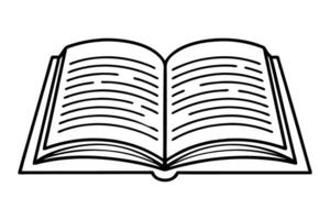 Open book with visible pages, simple black outline drawing education, reading, literature, knowledge concept vector