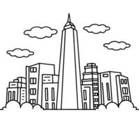 Modern city skyline with high rise buildings and clouds urban downtown outline with skyscraper architecture vector