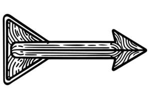 Hand drawn wooden arrow icon with textured lines black and white abstract direction symbol, rustic sketch vector