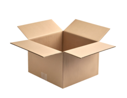 open cardboard shipping box with flaps spread, realistic brown corrugated packaging container, on isolated background png