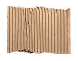 realistic vertically ridged torn corrugated cardboard sheet with rugged edges and natural brown texture, on isolated background png