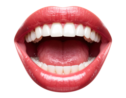realistic wide open laughing mouth with glossy red lips, white teeth and visible tongue, healthy oral expression, on isolated background png
