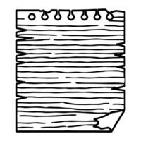 Blank notepad page with torn edge isolated lined sheet, spiral top, wood texture illustration, rustic drawing vector