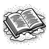 Open book above clouds, knowledge and imagination education, inspiration, creative storytelling concept, fantasy reading vector