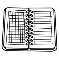 Open notebook with lined and graph paper blank journal, spiral binding for writing, drawing, planning, organization vector