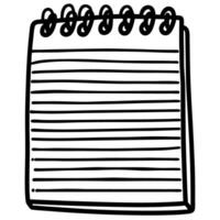 Spiral bound notebook illustration with blank lined pages simple hand drawn notepad, note taking, stationery object icon vector