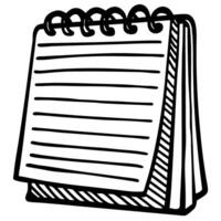 Spiral bound notepad illustration blank lined pages, hand drawn sketch, stationery for notes and writing vector