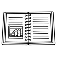 Open notebook with graph chart bars and rising line, lined pages, spiral binding education concept vector