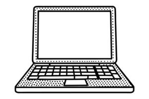 Laptop computer illustration blank screen, keyboard and touchpad, isolated device, monochrome digital icon vector
