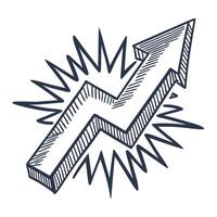 Upward trending arrow with dynamic sketch lines growth, positive increase, success, improvement, progress concept vector
