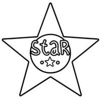 Outlined five pointed star with center label simple black and white hand drawn illustration for coloring pages vector