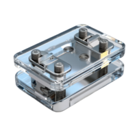 Close up shot of a transparent rectangular object with metal screws on top png