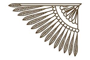 Ornate geometric corner design with feather details, symmetrical line art decorative ethnic motif vector