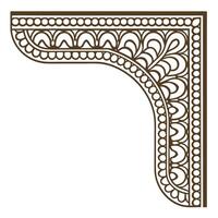 Ornate decorative corner border with intricate vintage patterns, flourishes, and filigree elements in brown outline vector
