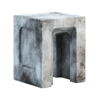A concrete cube with a carved arch and a rectangular indentation on the side png