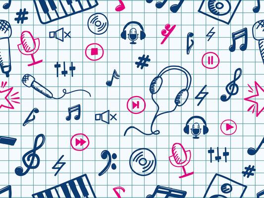 Seamless pattern of music notes symbols.