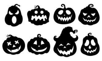 A silhouette set of Halloween pumpkin horror on white background, Jack-o-Lantern on white background. Scary pumpkin. vector
