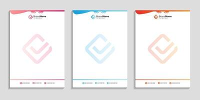 letterhead template design to creative and professional of three vertical banners size with color gradients vector