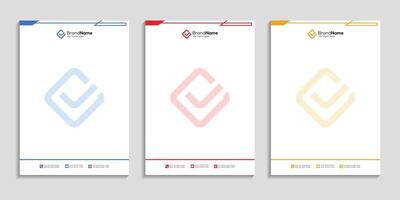 Business letterhead template design set to three color variation vector