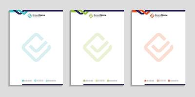 Professional clean business letterhead template design set to three color variation vector