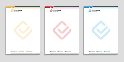 Creative professional clean business letterhead template design set to three color variation vector