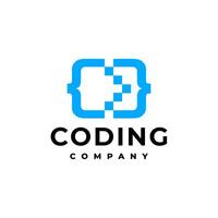 illustration of a coding shape with a pixel shape. logo template for technology industries. vector