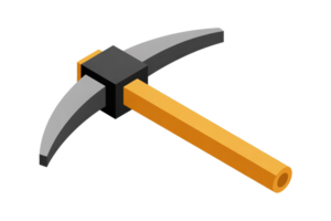 Isometric Pickaxe Tool with Wood Handle and Gray Metal Head on Transparent Background png