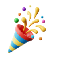 3D Party Popper with Colorful Confetti on Transparent Background Celebration Fun png