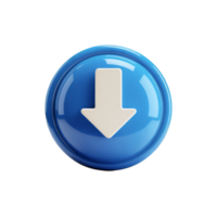 Glossy Blue Round Button with White Down Arrow on Transparent Background 3D Render png