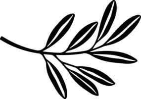 Black silhouette icon of a tree branch or olive twig without background. Minimalist botanical symbol for natural, organic, or ecological themes. vector