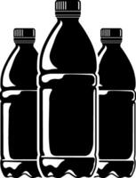 Black and white icon of plastic water or drink bottles without background. Simple silhouette style, suitable for packaging vector
