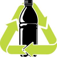 plastic recycling icon with black bottle in green triangle without background. Symbol for waste sorting, eco-friendly packaging, and environmental awareness vector