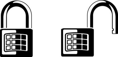 Black icon of open and closed padlock or padlock with numeric code mechanism without background, ideal for security and privacy themes vector