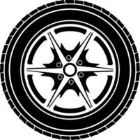 Simple black icon of a car wheel or tire with no background, suitable for automotive topics, signs, or instructions vector