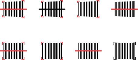 Set of black and red icons indicating barcode reading. Minimal flat design without background. Ideal for retail, inventory, and scanning applications. vector