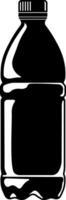 Black icon of a plastic bottle without background. Simple silhouette of a container for water, soda, or cleaning products, suitable for packaging or recycling themes. vector