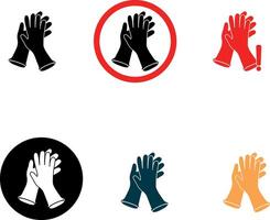 Set of icons showing gloves in different colors and signs indicating glove use during work. Clean style without background. vector