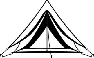 Simple black icon of a camping tent. Minimal design without background. Suitable for hiking, outdoor recreation, and travel themes. vector