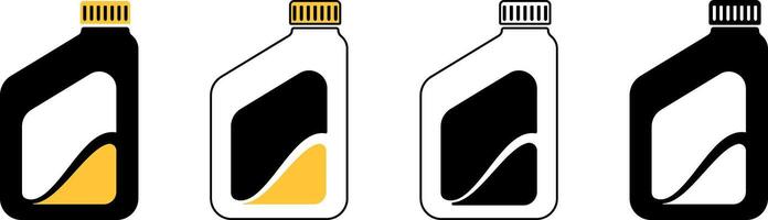 Set of icons showing cans with motor oil or other technical liquids for mechanical use. Simple design without background. vector