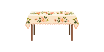 Elegant floral tablecloth on dining table isolated on transparent background png