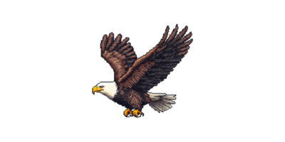 Pixel art bald eagle with open wings isolated on transparent background png