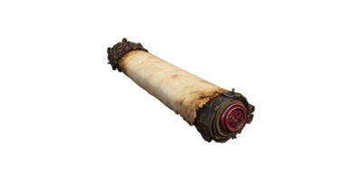 Ancient rolled scroll with ornate seal. isolated on transparent background png