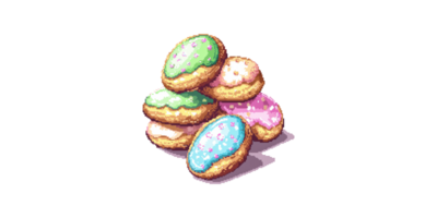 Pixel art cookies with multicolored icing isolated on transparent background png
