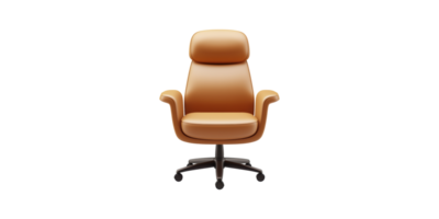 Brown leather office chair with high back and armrests isolated on transparent background png