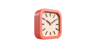 Red square wall clock showing time isolated on transparent background png