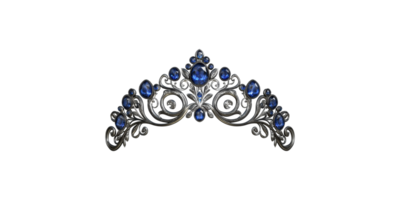 Ornate silver tiara with blue gemstones isolated on transparent background png
