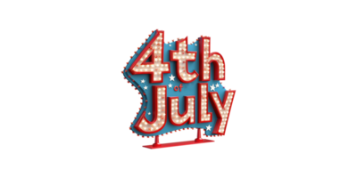 4th of july sign with lights and stars isolated on transparent background png