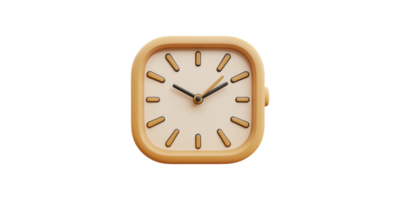 Square yellow wall clock with minimalist design isolated on transparent background png