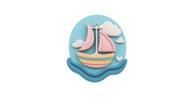 Pastel sailboat with clouds and waves isolated on transparent background png